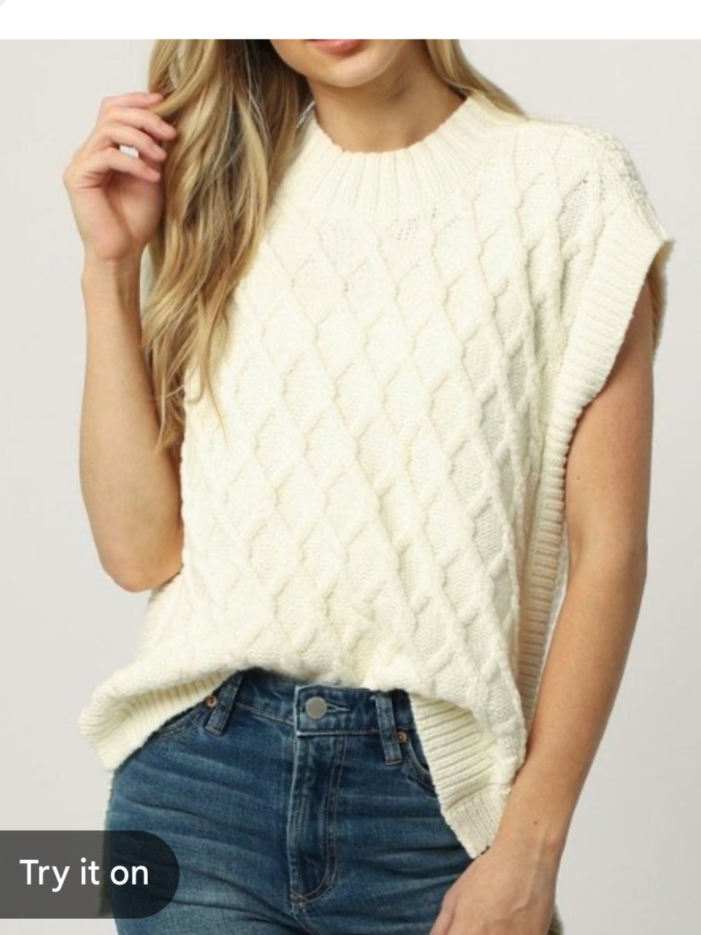 Dear John Briana Cable Knit Ivory Sleeveless Sweater Size XS
